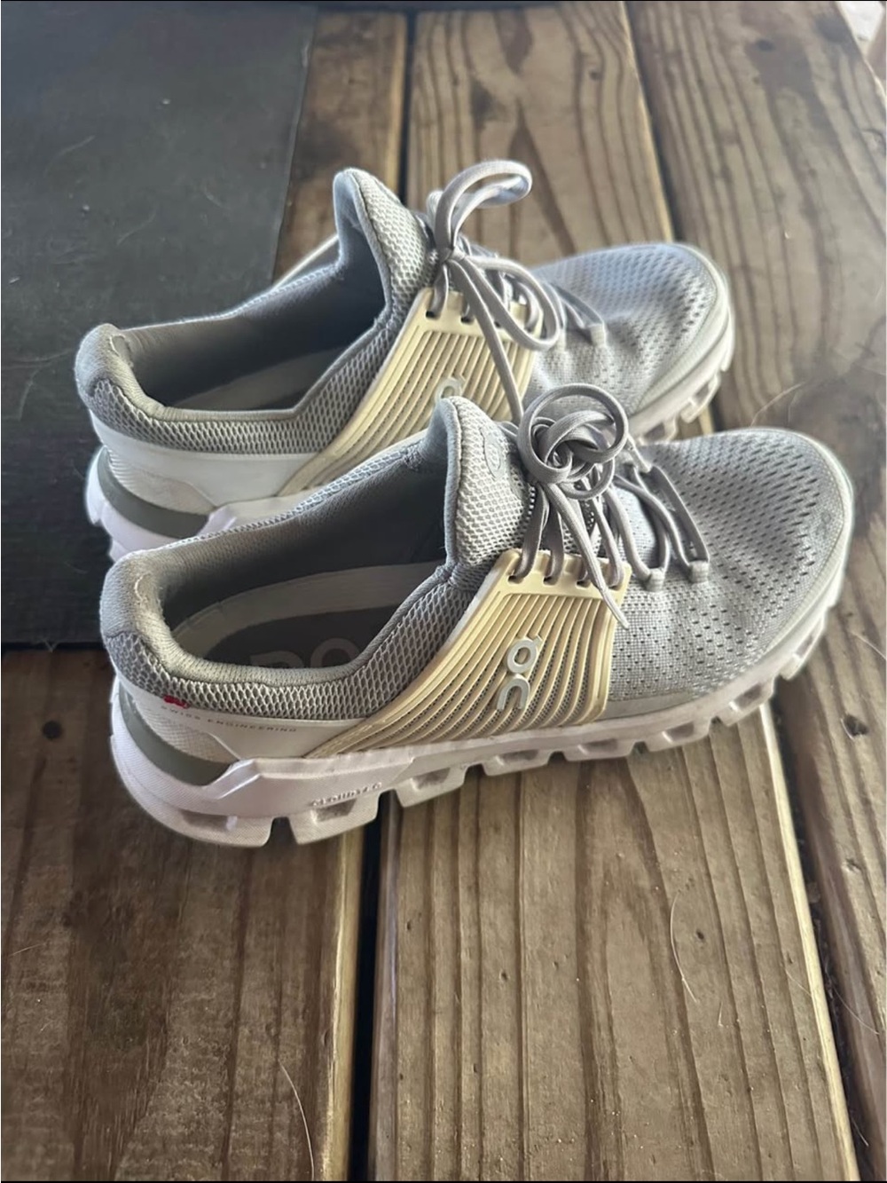 On Running Womens Cloud Sneakers in Light Gray and Cream